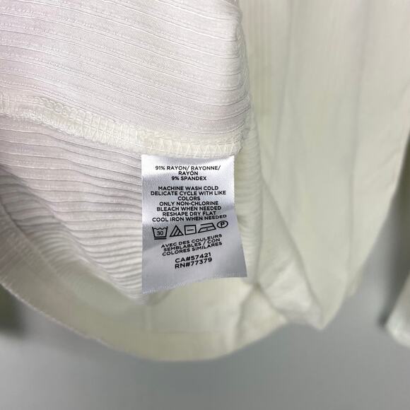 Ann Taylor Foldover Draped Neck‎ Top White Long Sleeve Ribbed Knit Size Small - Picture 7 of 9